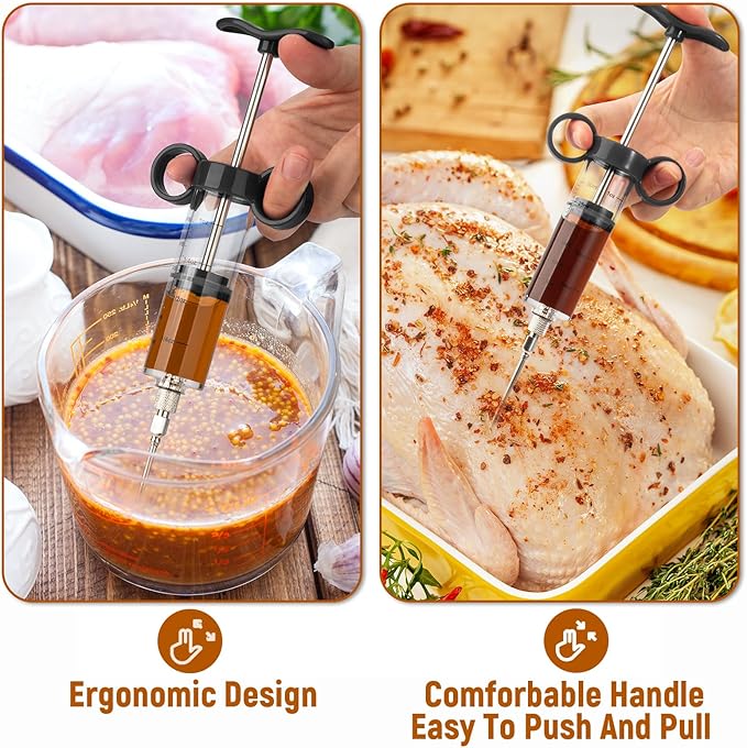 Turkey Injector, Meat Injector Syringe - 3 Marinade for BBQ Grill, 1OZ /30ML Injector Syringe, Handle MeatInjector for Smoking, Flavor Injector for Meat with Oil Brush & Cleaning Brush Black