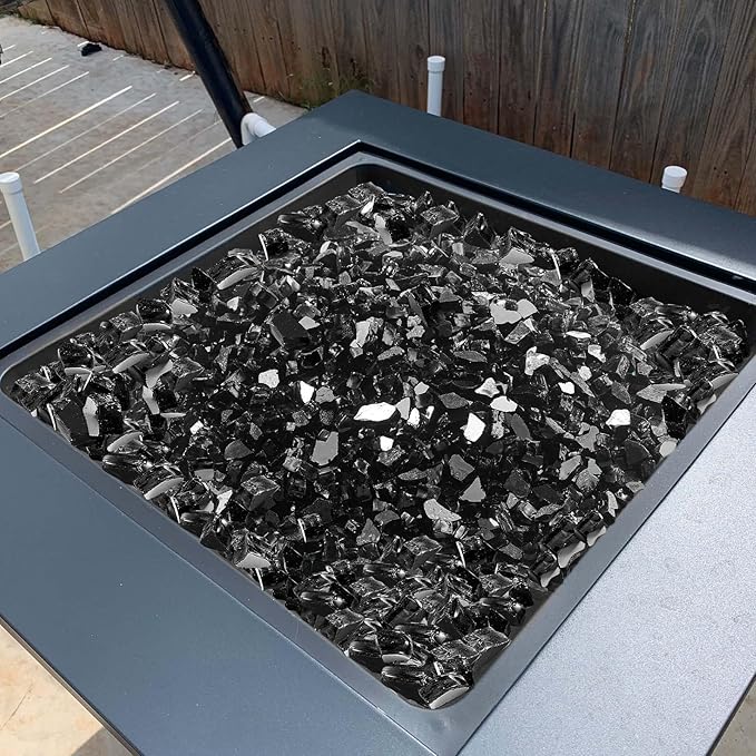 VEVOR Fire Glass, 20 lbs, Black, 1/2 Inch High-Temperature Resistant Fireplace Rocks, Reflective & Smokeless Fire Pit Glass for Outdoor Table, Landscaping