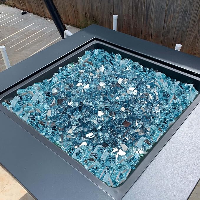 VEVOR Fire Glass, 10 lbs, Aqua Blue, 1/2 Inch High-Temperature Resistant Reflective Glass Rocks, Smokeless Fire Pit Stones for Outdoor Table & Landscaping