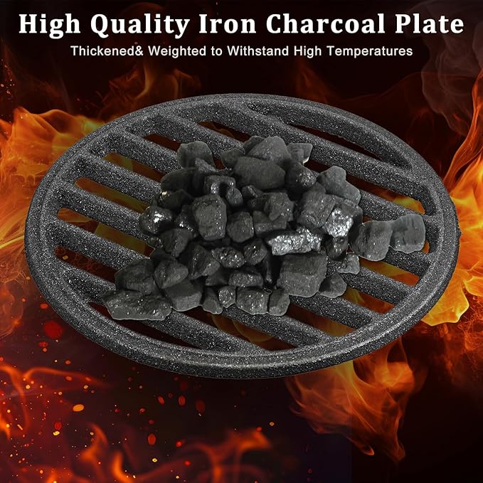 Cast Iron Bottom Fire Grate - 7.5 Inch Round BBQ Grill Grate Replacement, High Heat Charcoal Plate Bottom Grate Grill Parts, Fireplace Grate for Fire Pit Project BBQ Accessories Parts