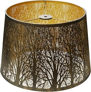 Etched Forest Metal Lampshade, ALUCSET Drum Metal Lamp Shade for Table Lamp,10" Top x 12" Bottom x 8" High Replacement Vintage Lamp Shade, Pattern of Trees Spider Lamp Cover (Antique Bronze Gold)