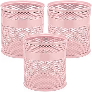 Segarty Pen Cup Holder for Desk, 3 Pack Pink Pencil Holder, 3.9 x 4.2 inch Large Metal Mesh Pen Container Set Desktop Accessories Organizer for Office Supply, School Classroom, Makeup Brush