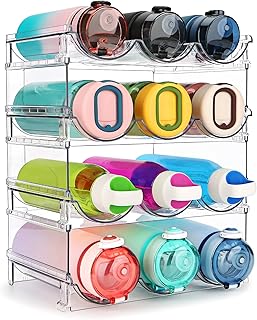 spospo Water Bottle Organizer for Cabinet, 4 Pack Water Bottle Organization and Storage Shelf, Plastic Water Bottle Holder Rack for Fridge, Kitchen, Desktop