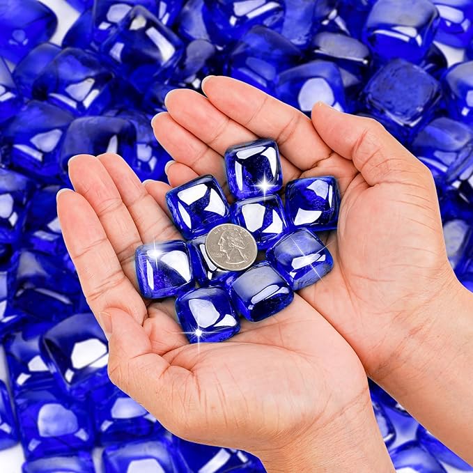 Mr. Fireglass 1 inch Fire Glass Cubes for Fireplace Fire Pit and Landscaping, 10 lb High Luster Cobalt Blue
