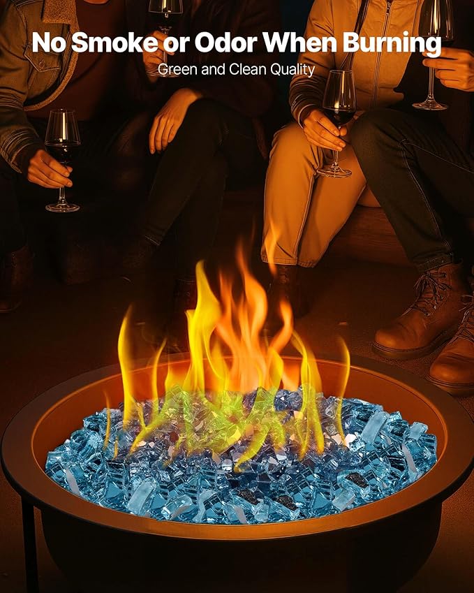 VEVOR Fire Glass, 20 lbs, Aqua Blue, 1/2 Inch High-Temperature Resistant Fireplace Rocks, Reflective & Smokeless Fire Pit Glass for Outdoor Table, Landscaping