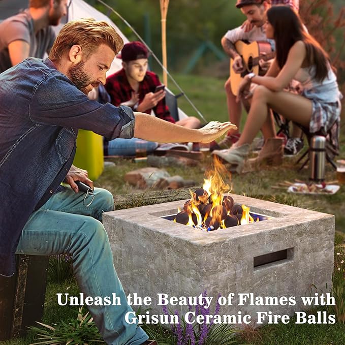 GRISUN Ceramic Fire Balls, 3 Inch Set of 15 Round Fire Stones for Indoor and Outdoor Fire Pits, Black Fireplace Rocks for Indoor Gas Fireplace, Fire Spheres, Ceramic Fire Pit Balls