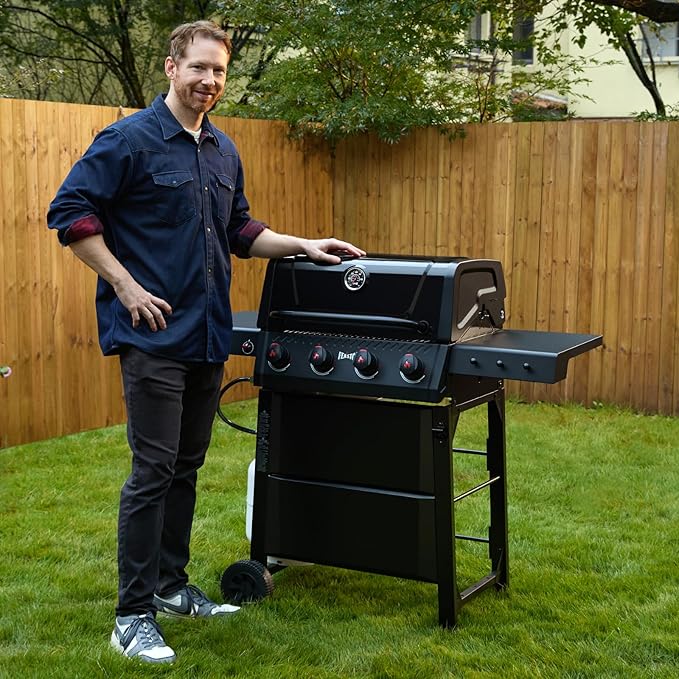 Feasto 4-Burner Propane Gas Grill, 36,000 BTU Outdoor Patio BBQ with Dual Side Tables, Porcelain-Enameled Cookbox & Porcelain-Enameled Cast-Iron Grates for Deck Parties & Patio BBQ, 559 Sq. In., Black