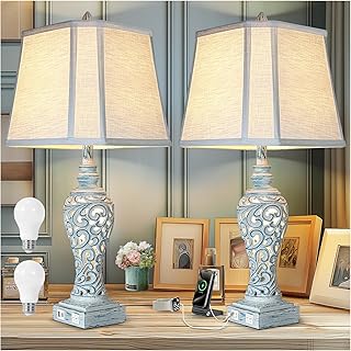 Table Lamp Bedside Lamps Set of 2, 28.5'' Luxsight Farmhouse Table Lamps for Bedroom, Lamps for Nightstands with Night Lights, with USB C+A Ports, Rustic Lamp for Living Room, Bulb Included