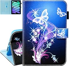 Dteck for iPad mini 7 (A17 Pro, 7th Gen), Mini 6 (6th Gen) 8.3 inch Smart Folio Case with Auto Sleep Wake, Stand, Elastic Stylus Pen Loop Holder, Card Slots, PU Leather Cute Cover, Purple Butterfly