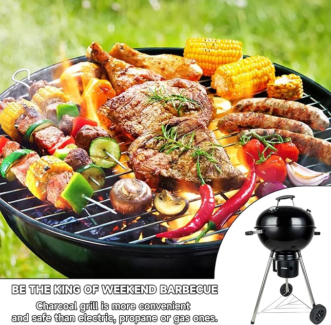 Charcoal Grills 18 inches Kettle Grill with Lid&Large Ash Collector,Outdoor Barbecue Grill for Camping/Garden/Party/Poolside