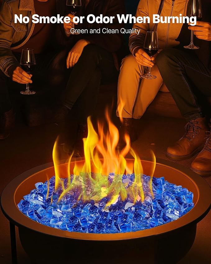 VEVOR Fire Glass, 20 lbs, Cobalt Blue, 1/2 Inch High-Temperature Resistant Reflective Glass Rocks, Smokeless Fire Pit Stones for Outdoor Table & Landscaping