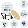 Pickleball Gifts for Women and Men - Appreciation Gifts - Absorbent Ceramic Coasters 6pc - Metal Holder & Cylinder Kraft Gift Box Included
