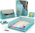 ARTEZA 6-Piece Teal Desk Accessories Set, Essential Desktop Organizer for Home Office, Includes Paper Organizer, Pencil Holder, Letter Sorter & More, Teal Office Supplies