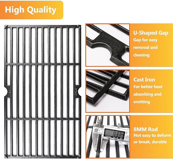 GRISUN Grill Grates for Pit Boss Austin XL, Rancher XL Wood Pellet Grills, Heavy Duty Cast Iron Grill Grids for Pit Boss 1000 Series Grills, 3 PCS