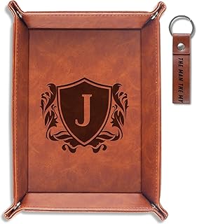 INNObeta Initial Valet Tray, Desktop Storage Organizer, PU Leather Bedside Tray Key Coin Holder, Personalised Gifts for Men, Birthday, Christmas, Letter J