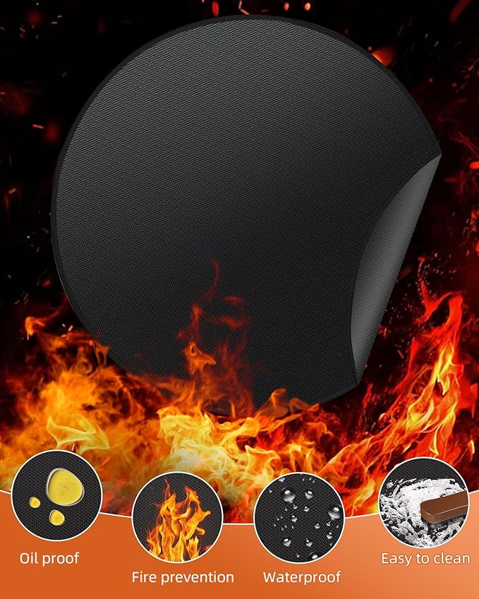 48" Round Fireproof Grill Mat for Deck & Patio, Double-Sided Silicone Coated Fiberglass, Heat Resistant Up to 2000°F, Reusable Under Grill Deck Protector for Fire Pit, Smokeless Stove, Outdoor BBQ