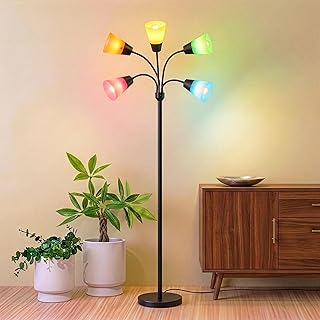 Brightech Medusa Modern LED Floor Lamp – Multi Head Floor Lamp for Living Rooms & Offices – Tall Lamp with Interchangeable Shade, Standing Lamp with 5 LED Bulbs for Hobbies - Black
