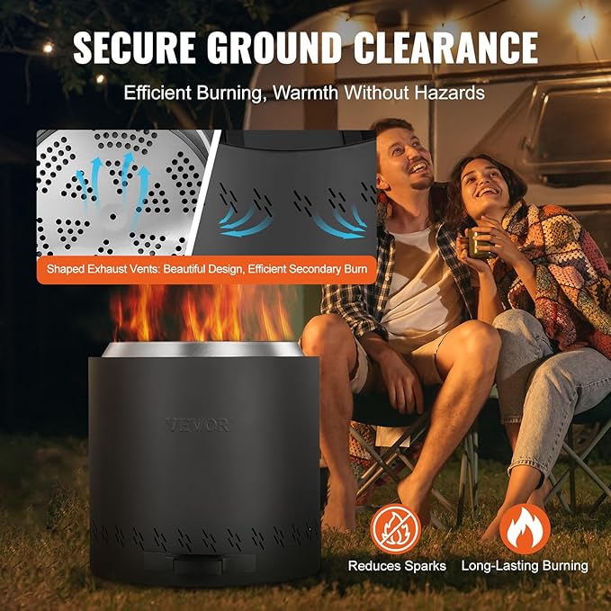 VEVOR 15.8 inch Smokeless Fire Pit Stove Bonfire, Wood Burning Fireplaces with Removable Ash Pan, SUS430 Stainless Steel Inner Portable Outdoor Firepit,for Outdoor Patio Camping High 15.4 inch