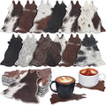 Hushee 12 Pcs Cowhide Coasters Round Natural Leather Cowhide Drink Coasters for Tea Cup Living Room Office Desk Decoration (Cow Shape)