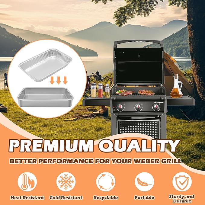 93305 Grease Catch Pan for Weber Genesis II & Spirit Grill Drip Pan with 10 Pack 6415 Foil Grease Tray Liners for Weber Genesis II e-310/315/330/335 & Spirit e-210/220/310/320/330#83156