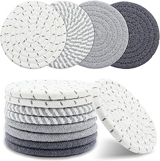 8 Pcs Drink Coasters, Minimalist Cotton Woven Coaster Set, 4 Colors Absorbent Coaster Protection Protection for Various Cups, Ideal for Coffee Tables and Home Decor Tabletop, 4.3 Inches