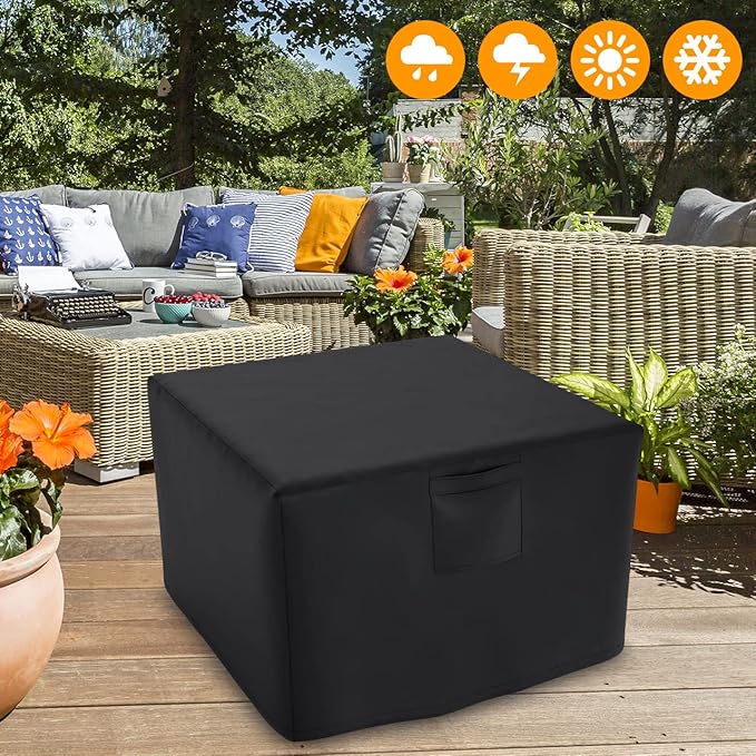 WLEAFJ Fire Pit Cover Square, Fits for 28-32 Inch Gas Fire Table, Heavy Duty Oxford Fabric Outdoor Fireplace Cover, Waterproof Rectangle Firepit Cover, 32 x 32 x 24 Inch, Black
