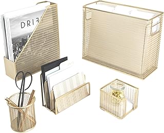 BLU MONACO | Gold Desk File Folder Organizer Set | Desktop Hanging File Organizer with Letter Size Holder | Hanging File Folders Organizer Office Accessories