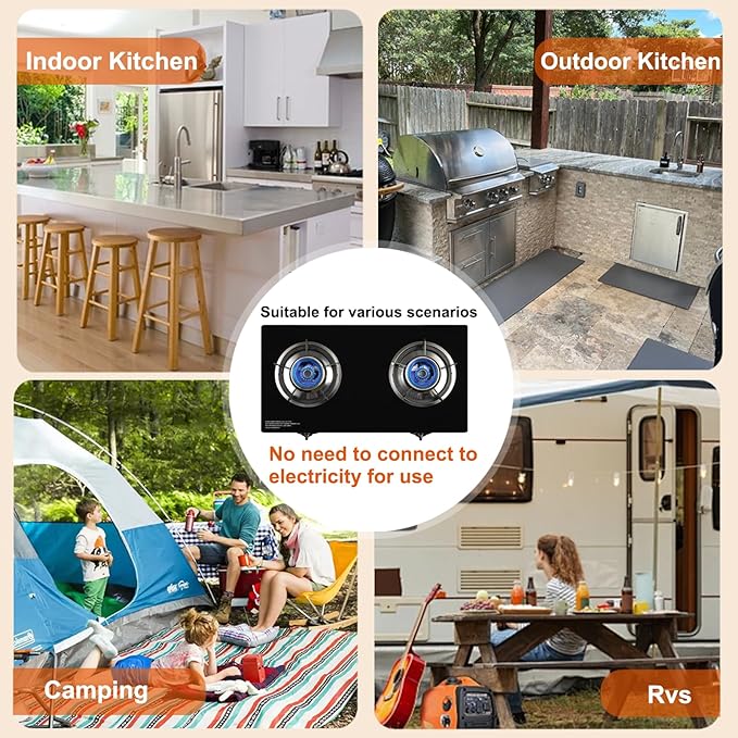 2 Burner Propane Gas Stove, 29,000 BTU High-Efficiency Auto Ignition Heavy-Duty Tempered Glass Cooktop, Includes CSA Regulator & Hose, for Outdoor Camping & Emergencies