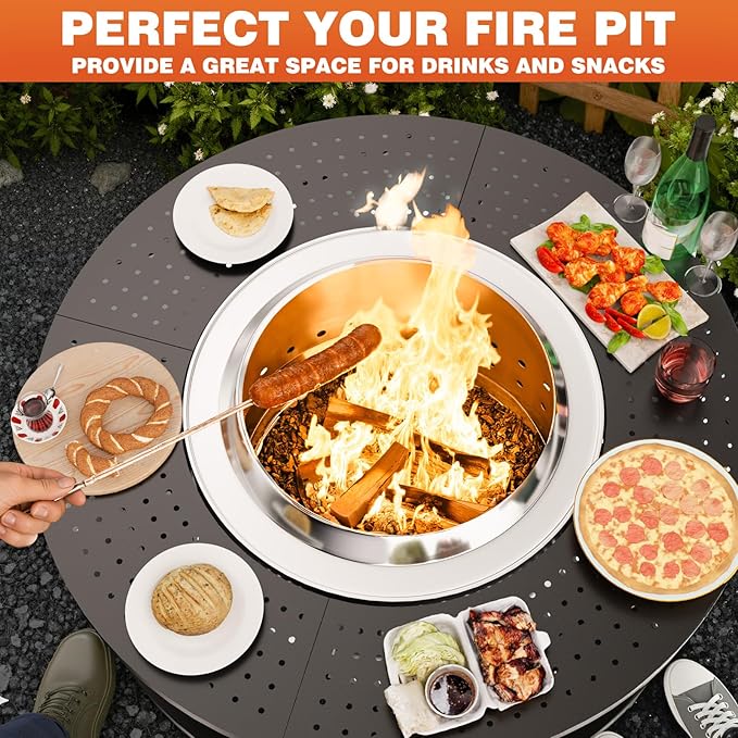 Fire Pit Surround Tabletop for Solo Stove Yukon 1.0 & 2.0, 48" Fire Pit Surround Tabletop with Wood Storage Shelf,Powder-Coated Steel Surround Tabletop with Extra Space