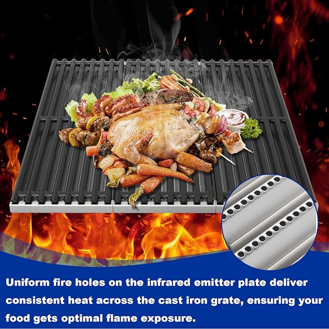 Outspark Grill Replacement Parts for Charbroil TRU-Infrared 2015 and Newer Commercial, Signature, Professional Series Gas Grills, Stainless Steel Emitter Plates and Cast Iron Cooking Grates, 17" x 6"