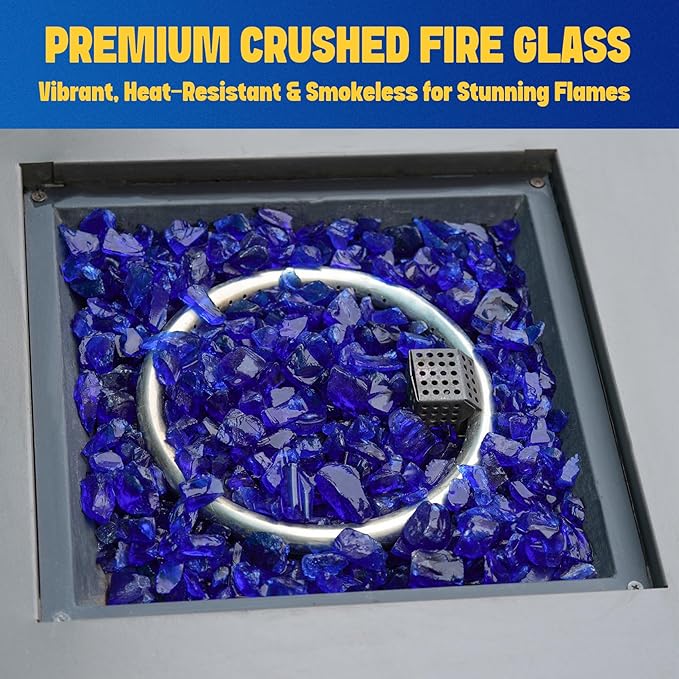 Mr. Fireglass Crushed Fire Glass for Natural or Propane Fire Pit, 10 Pounds Decorative Recycled Fireplace Glass Rocks for Fire Pit Fireplace and Landscaping, High Luster Cobalt Blue