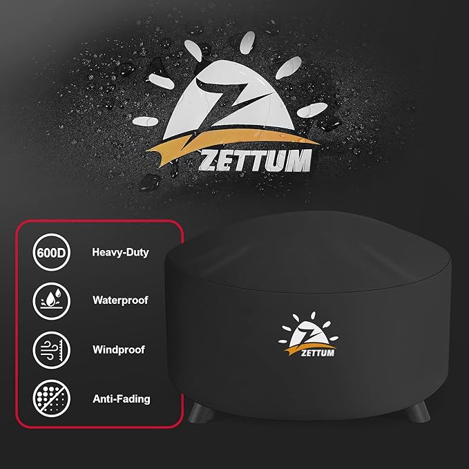 Zettum Fire Pit Cover Round 50 Inch - Outdoor Firepit Cover Heavy Duty & Waterproof, 600D Patio Fire Table Cover Large Gas Fire Pit Accessories Fade & Weather Resistant - 50 x 50 x 24 Inch
