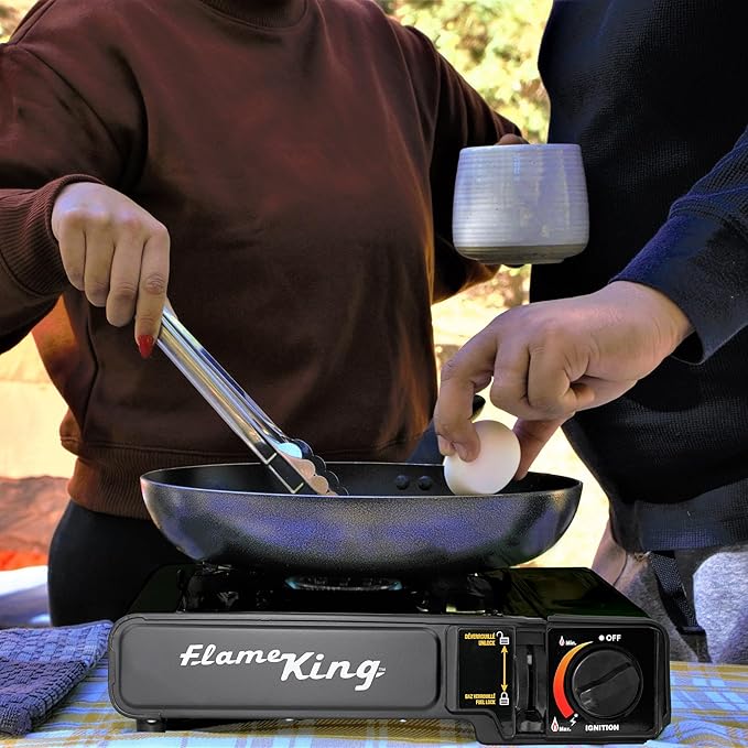Flame King YSNVT-505-B Dual Fuel Butane & Propane Gas Camping Stove with Single Burner, Portable and Great for Outdoor Cooking, Backpacking, Hiking, & Emergency