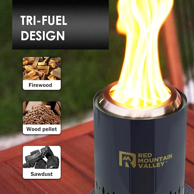 Red Mountain Valley Smokeless Tabletop Fire Pit with Mat, Portable Mini Low Smoke Camping Stove with Travel Bag and Fireproof Mat, Stainless Steel Blue, for Outdoor Enthusiasts