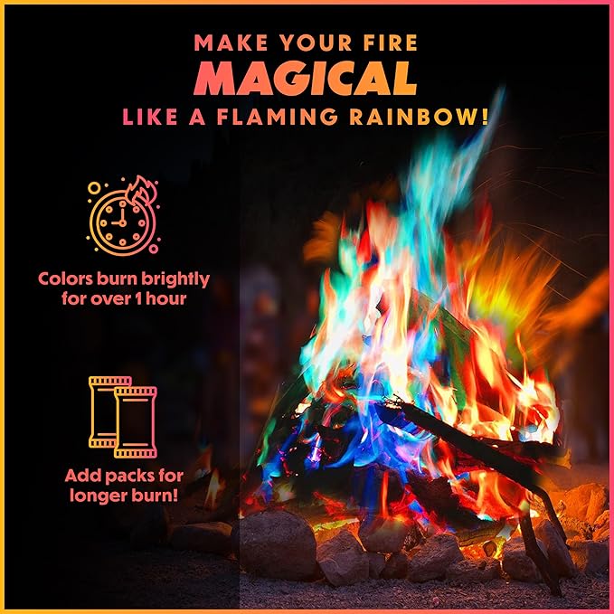 Magical Flames Fire Color Packets (10 Pack), Vibrant Multi-Color Fire for Fire Pits, Campfires, Bonfires & Fireplaces - Camping Essentials & Outdoor Party Accessories