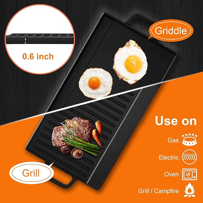 30 Inch Bulit-In Gas Cooktop with Griddle, 5 Italy SABAF Powerful Burners Over 92% High Efficiency, Max 48300BTU Gas Stove Top, 304 Stainless Steel Panel, NG/LPG Convertible, CSA Certified
