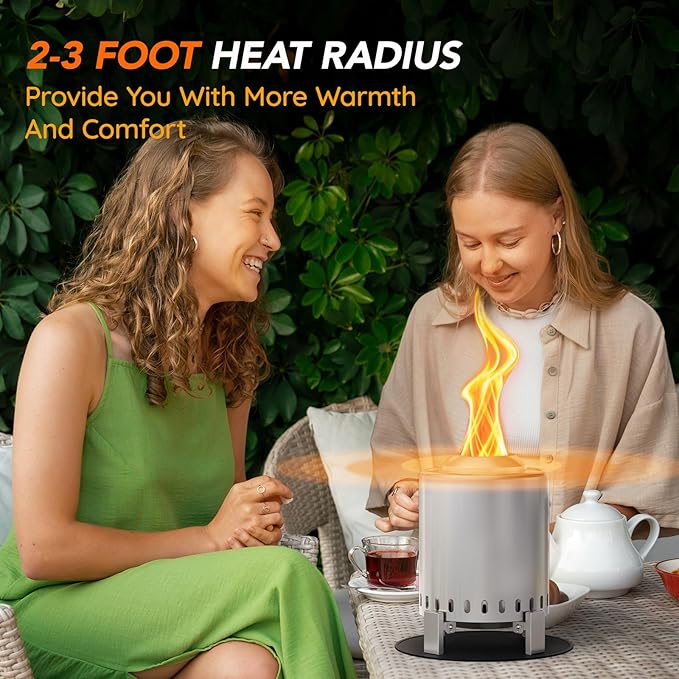 Mini Smokeless 7 Inch Tabletop Fire Pit with Pan Stand and Insulation Mat, Portable Stainless Steel Fire Pit for Camping, Patio Tabletop Firepit, Burns Wood or Pellets, Travel Bag Included, Silver
