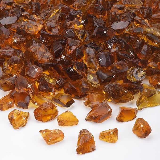 Mr. Fireglass Crushed Fire Glass for Natural or Propane Fire Pit Fireplace and Landscaping,10 lb High Luster Amber