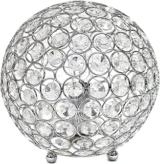 Elegant Designs LT1026-CHR 8" Elipse Crystal Collection Metal Crystal Ball Sequin Table Desk Lamp for Accent Lighting, Décor, Living Room, Chrome