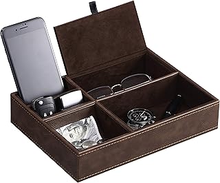 BEWISHOME Mens Valet Tray for men, Nightstand Organizer, Dresser Organizer, Catch All for Mens AccessoriesFaux Leather,Brown SSH06Z