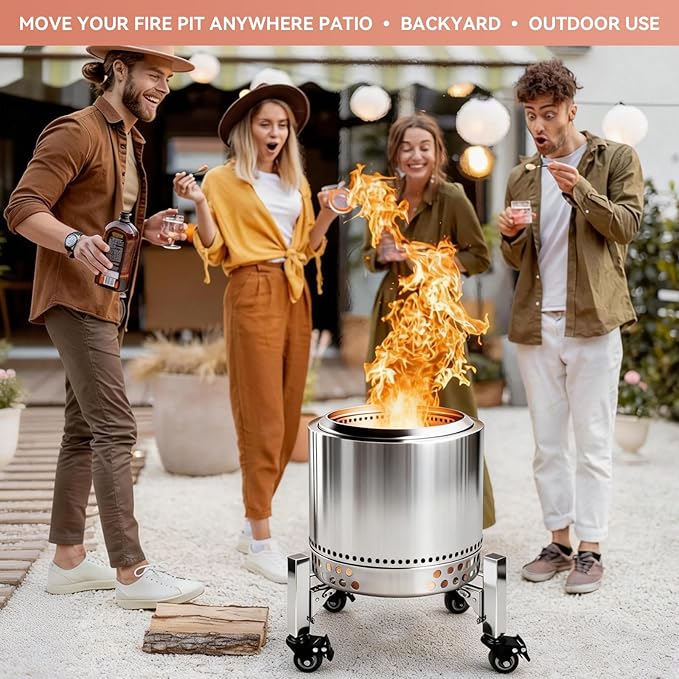 Fire Pit Rolling Stand for Solo Stove Bonfire - 18.18–27.55" Adjustable Fire Pit Stand with Locking Wheels, Stainless Steel Outdoor Fire Pits for Universal Solo Stove Bonfire Ranger and Yukon