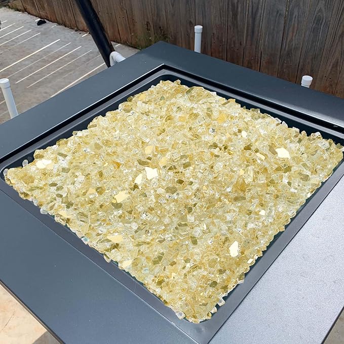 VEVOR Fire Glass, 10 lbs, Gold, 1/2 Inch High-Temperature Resistant Reflective Glass Rocks, Smokeless Fire Pit Stones for Outdoor Table & Landscaping