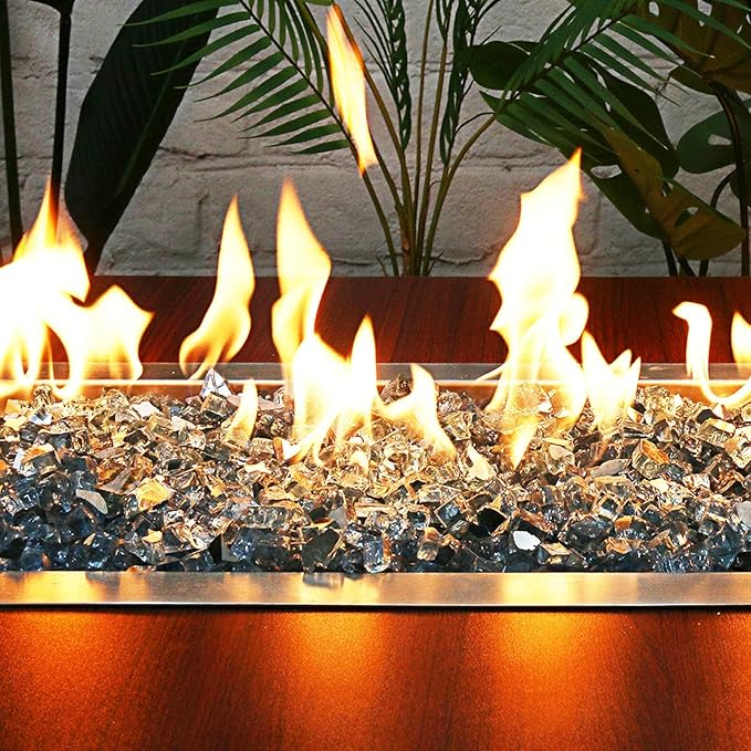 10 lbs Fire Glass, 1/2 Inch Aqua Blue Reflective Fire Glass for Propane Fire Pit, Fire Pit Glass Rocks Safe for Fireplace, Table and Landscaping