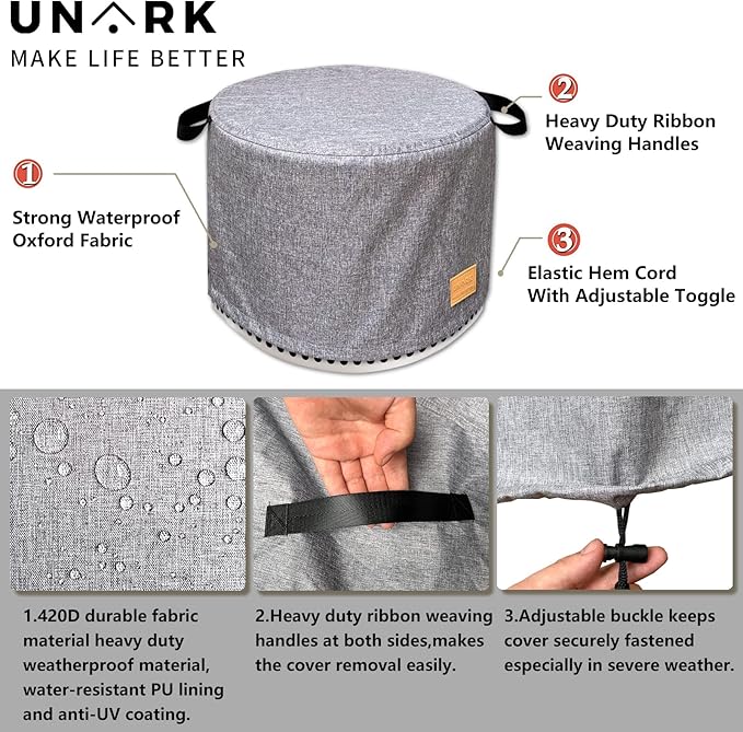 Round Fire Pit Cover for Bonfire Fire Pit Cover 19.5 Inch, Bonfire Cover Waterproof 20 Inch,Bonfire Fire Pit Accessories Outdoor Heavy Waterproof Protective Round (Grey)