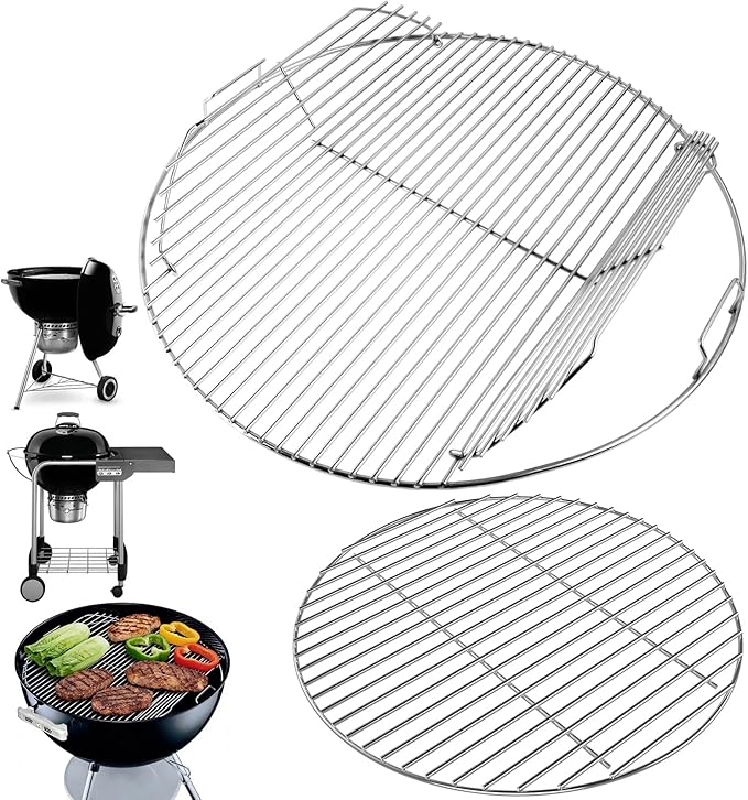 7436 Cooking Grate & 7441 Charcoal Grate Kit for Weber 22/22.5'' Kettle Charcoal Grill, 304 Stainless Steel Grill Grates for One-Touch, Master-Touch, Bar-B-Kettle, Performer, Series Grills Accessories