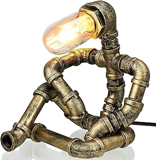 VIHOSE Steampunk Table Lamp, Creative Pipe Robot Lamp, Vintage Industrial Water Pipe Light for Bedside Nightstand Reading Room Office Cafe Bar Decor Father's Day Men Gifts