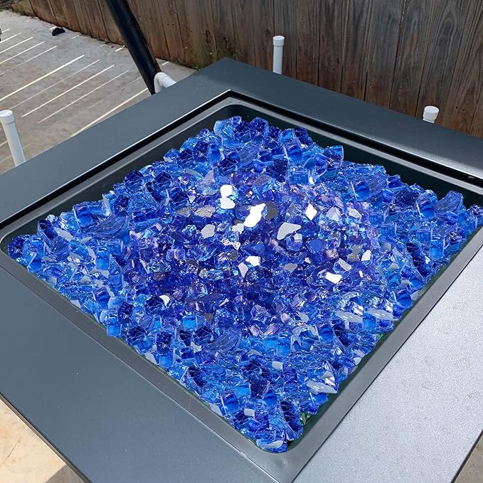 VEVOR Fire Glass, 35 lbs, Cobalt Blue, 1/2 Inch High-Temperature Resistant Reflective Glass Rocks, Smokeless Fire Pit Stones for Outdoor Table & Landscaping