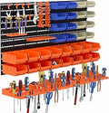 52PCS Wall Mounted Storage Bins Garage Storage Drawers with 4PCS Wall Mounting Peg Boards Workshop Parts Rack Container Tool Organizer Easy Access Compartments for Hardware Crafts Office Supplies