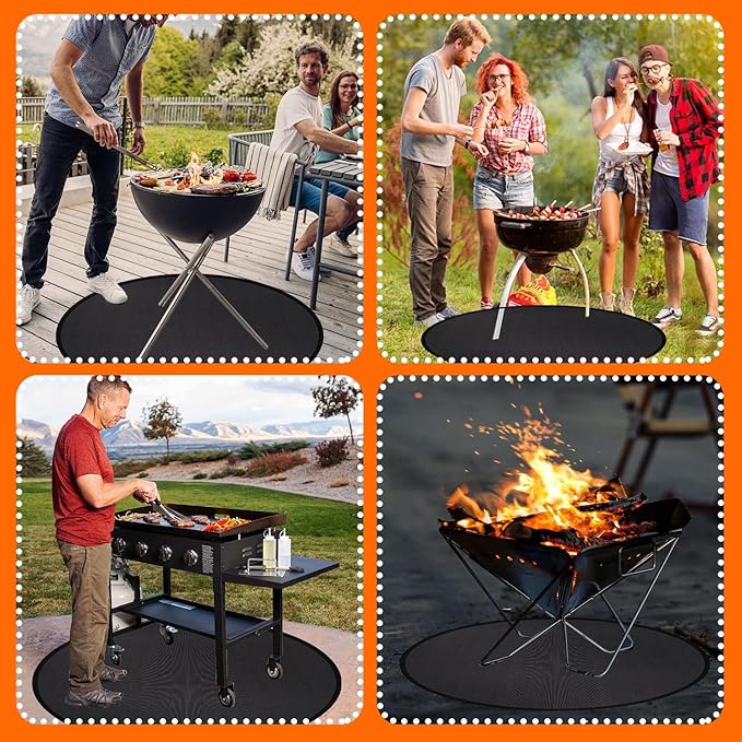 24'' Fire Pit Mat 5200, 4-Layer Fireproof Deck Protector, Fire Pit Accessories, Burn Barrel, Under Grill, BBQ, Patio Shield, Fire Retardant Base Pad for Outdoors
