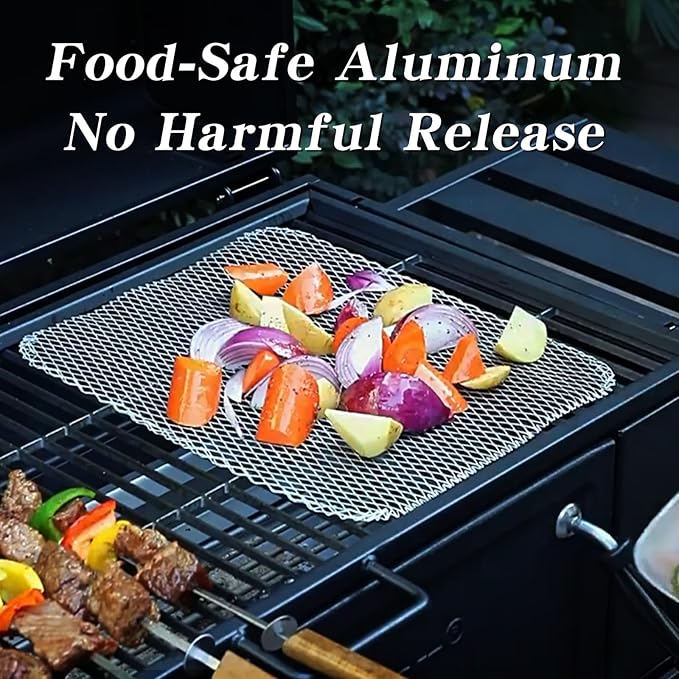 Grill Topper, 10 Pcs Disposable BBQ Grill Toppers, 12x16 in Non-Stick Heavy Duty Aluminum Mesh Grilling Grates Liners, Prevent Food from Falling Through Grill Mats for Camping Accessories